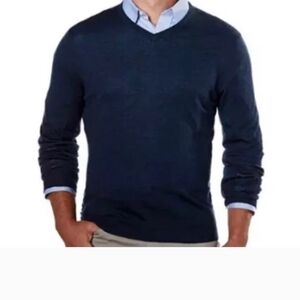 Calvin Klein Men's Merino Wool Navy V-Neck Sweater
